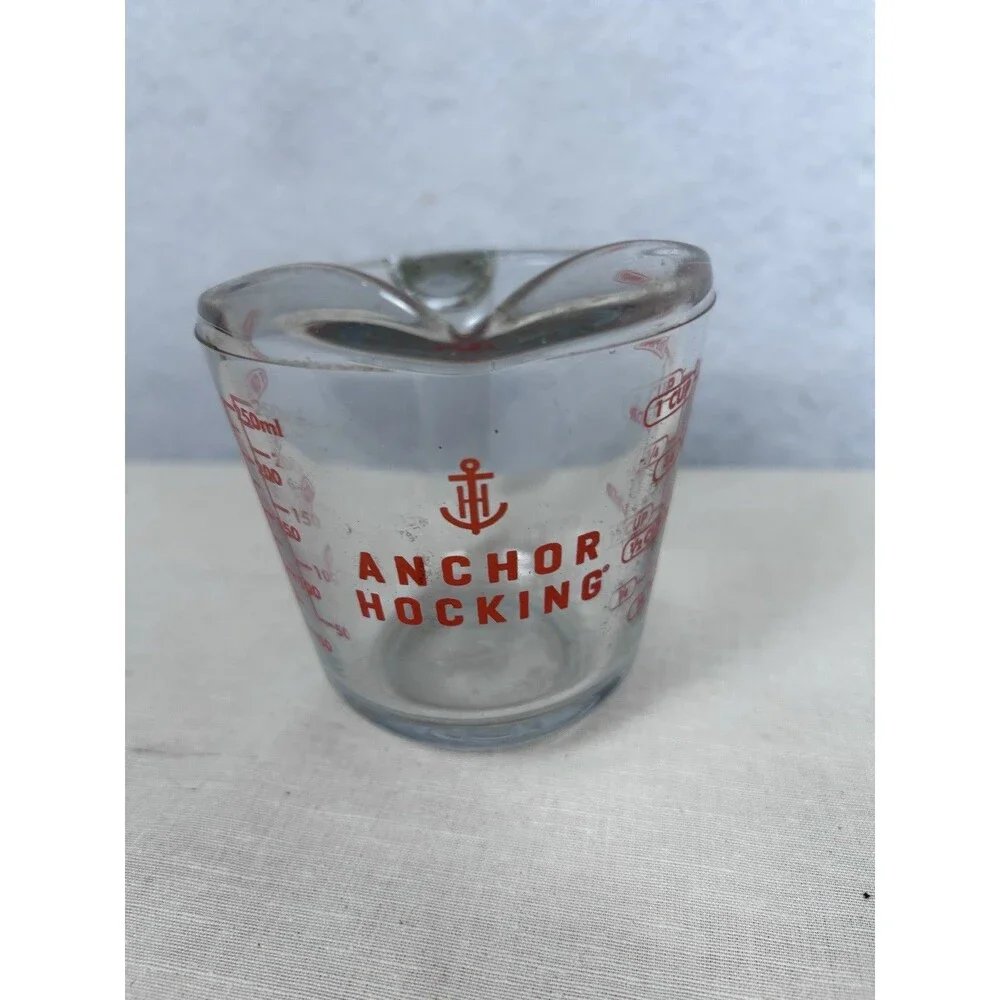 Anchor Hocking Glass Measuring Cup 1 Cup 8oz Red Lettering Clear Vintage Style